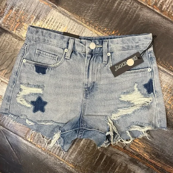 BLANK NYC THE BARROW VINTAGE HIGH RISE STAR DISTRESSED JEAN SHORTS